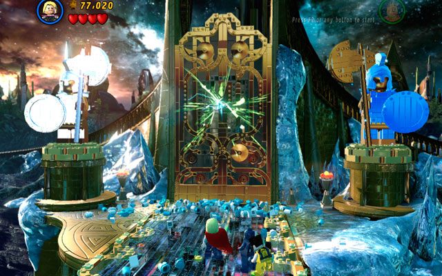 Gdy przeciwnik się wycofa, użyj Ludzkiej Pochodni do roztopienia lodowej zapory - Bifrosty Reception | Opis przejścia LEGO Marvel Super Heroes - LEGO Marvel Super Heroes - poradnik do gry