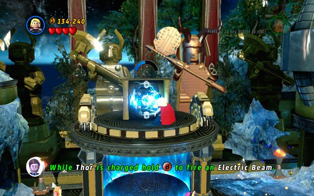 Podleć Thorem do komputera, który pojawił się u góry i naładuj młot piorunami - Bifrosty Reception | Opis przejścia LEGO Marvel Super Heroes - LEGO Marvel Super Heroes - poradnik do gry