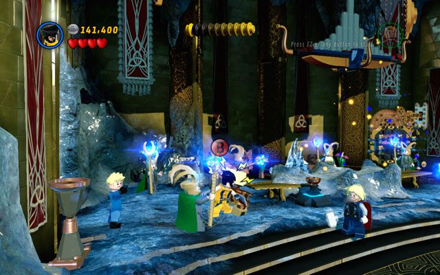 Pokonaj okolicznych gigantów, a następnie idź w prawo, przeskakując z kwiatka na kwiatek - Bifrosty Reception | Opis przejścia LEGO Marvel Super Heroes - LEGO Marvel Super Heroes - poradnik do gry