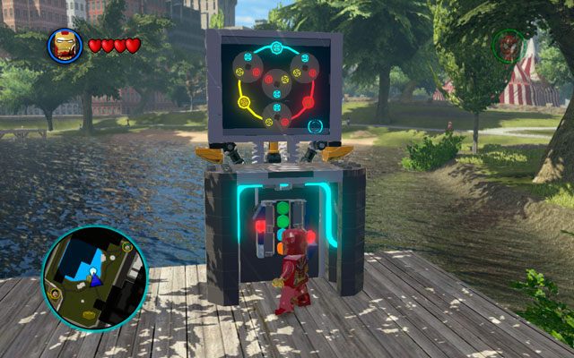 Kiedy będziesz na miejscu, wejdź na podest nad jeziorem i skorzystaj z szóstego zmysłu Spider-Mana - Nowy Jork - myśliwiec | Opis przejścia LEGO Marvel Super Heroes - LEGO Marvel Super Heroes - poradnik do gry