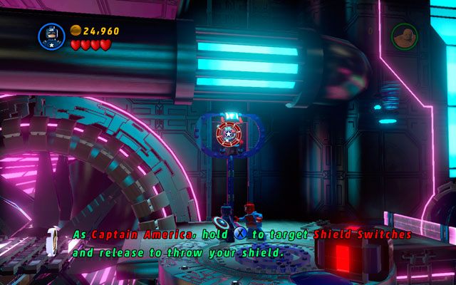 Jako Kapitan Ameryka idź w lewo, aż dotrzesz do dwóch niebiesko-białych ścian - A Doom With a View | Opis przejścia LEGO Marvel Super Heroes - LEGO Marvel Super Heroes - poradnik do gry