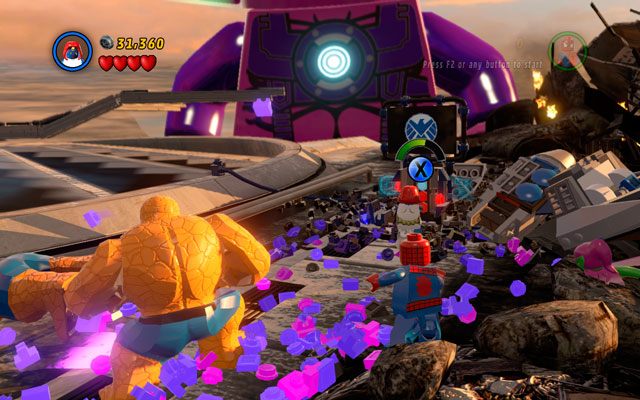 Podejdź Stworem do myśliwca, który rozbił się po prawej i usuń go, rzucając w dowolnym kierunku - The Good, the Bad and the Hungry | Opis przejścia LEGO Marvel Super Heroes - LEGO Marvel Super Heroes - poradnik do gry