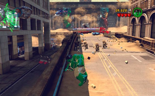 Wybierz Hulka i skorzystaj z jego mocy, podnosząc z jezdni wielki głaz (przytrzymaj klawisz interakcji stojąc na asfalcie) - Sand Central Station | Zestawy MiniKit w LEGO Marvel Super Heroes - LEGO Marvel Super Heroes - poradnik do gry