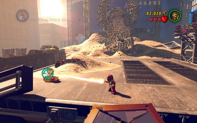 Aby zdobyć ten zestaw, musisz zniszczyć pięć złotych wywietrzników, rozmieszczonych w czterech kątach areny oraz na jej środku - Sand Central Station | Zestawy MiniKit w LEGO Marvel Super Heroes - LEGO Marvel Super Heroes - poradnik do gry