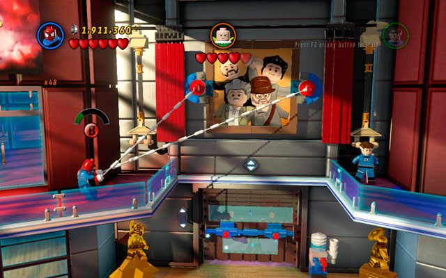 Jako Spider-Man wespnij się po nici, wchodząc na drugą balustradę - Nuff Said | Bonusowe misje Deadpoola | LEGO Marvel Super Heroes - LEGO Marvel Super Heroes - poradnik do gry