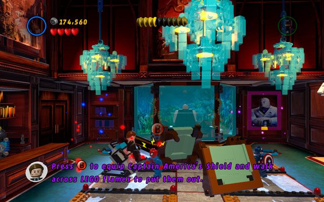 Podejdź do uwięzionego mężczyzny po lewej i użyj szóstego zmysłu Spider-Mana, aby odkryć dwa uchwyty na nić - Feeling Fisky | Bonusowe misje Deadpoola | LEGO Marvel Super Heroes - LEGO Marvel Super Heroes - poradnik do gry