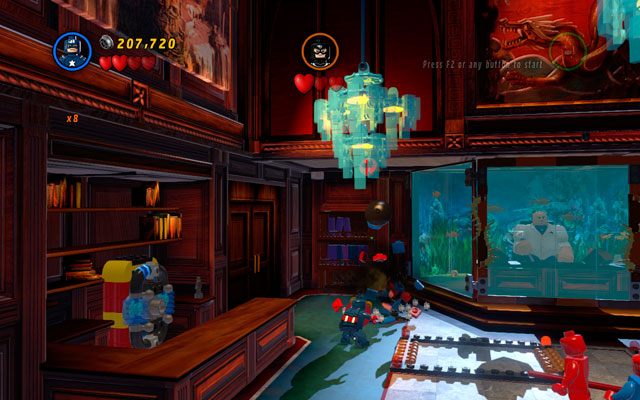 Gdy do sali wejdzie Bullseye, wybierz Kapitana Amerykę i zasłoń się tarczą, podchodząc do działa z którego strzela przeciwnik - Feeling Fisky | Bonusowe misje Deadpoola | LEGO Marvel Super Heroes - LEGO Marvel Super Heroes - poradnik do gry