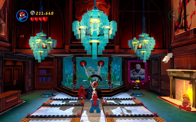 Przejdź Spider-Manem na sam środek pokoju, pociągając za dwa uchwyty na akwarium - Feeling Fisky | Bonusowe misje Deadpoola | LEGO Marvel Super Heroes - LEGO Marvel Super Heroes - poradnik do gry