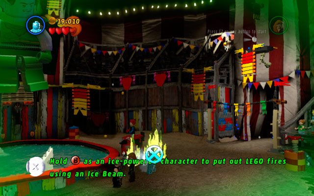 Jako Iceman ugaś pożar, a następnie zamróź kałużę obok - Stunt Show Surprise | Bonusowe misje Deadpoola | LEGO Marvel Super Heroes - LEGO Marvel Super Heroes - poradnik do gry