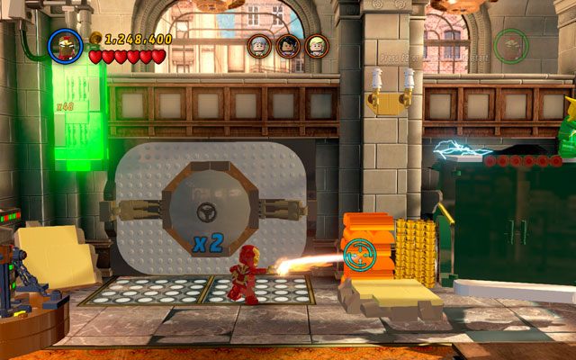 Przejdź w głąb planszy, zatrzymując się obok sejfu - A Shock Withdrawal | Znajdźki na bonusowych poziomach | LEGO Marvel Super Heroes - LEGO Marvel Super Heroes - poradnik do gry