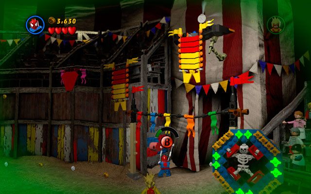 Jako Spider-Man podejdź do prawej ściany areny, używając szóstego zmysłu - Stunt Show Surprise | Znajdźki na bonusowych poziomach - LEGO Marvel Super Heroes - poradnik do gry