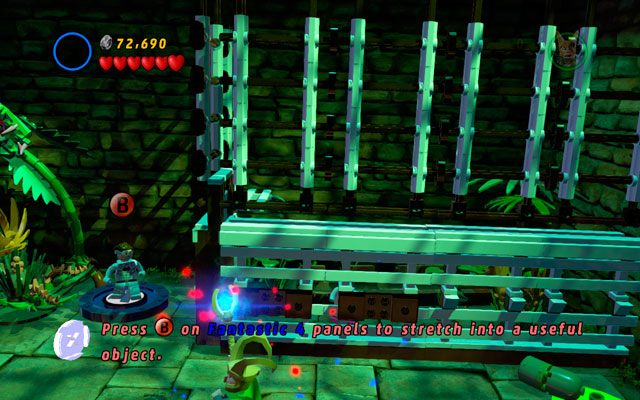 Podczas ostatniej rundy z Jaszczurem skręć w lewo, po czym jako postać wyposażona w pazury (np - Reptilian Ruckus | Znajdźki na bonusowych poziomach | LEGO Marvel Super Heroes - LEGO Marvel Super Heroes - poradnik do gry