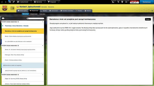 Barcelona o krok od bankructwa. - Wyzwania w Football Manager 2014 | Podstawy rozgrywki - Football Manager 2014 - poradnik do gry