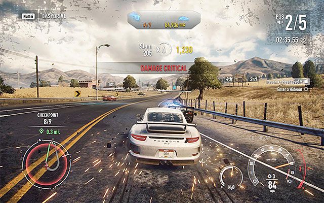 Gra zawsze ostrzega gdy sterowany pojazd jest bliski całkowitego zniszczenia - Uszkodzenia samochodu i jego naprawa | Podstawowe informacje - Need for Speed Rivals - poradnik do gry
