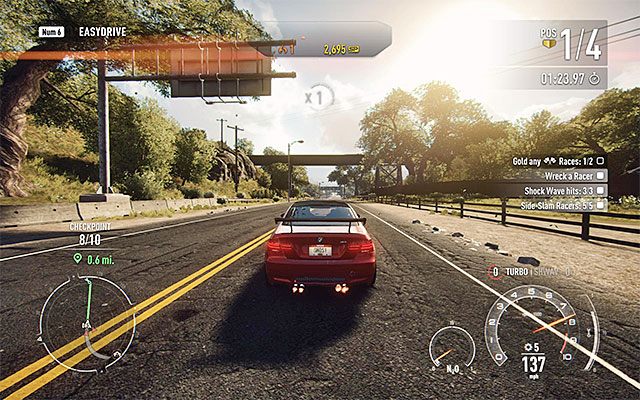 Turbo załączaj wyłącznie na długich, prostych odcinkach drogi - Technologie pościgowe (Pursuit Tech) | Kariera pirata drogowego (Racer) - Need for Speed Rivals - poradnik do gry
