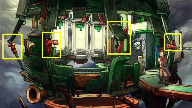 Drogę do samochodu dostawczego zagradza laser, przejdź więc w prawo (przejście w głębi lokacji) - Zorientuj się, gdzie jesteś | Piekło? | Goodbye Deponia - Goodbye Deponia - poradnik do gry