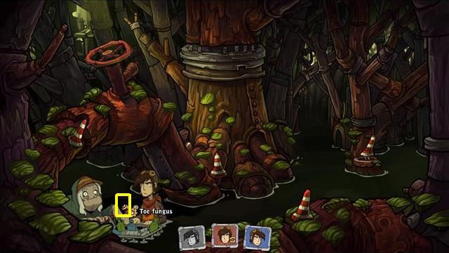 Udaj się do lokacji z wiedźmą i pogadaj z nią na temat grzybów (kliknij wiedźmę ulotką) - Zdobądź obrazek Elizjum | Na ratunek Goal i Deponii | Goodbye Deponia - Goodbye Deponia - poradnik do gry