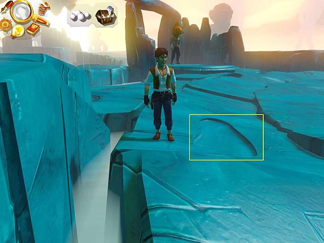 Tuż przed nim w skale znajduje się odcisk wielkiej stopy, wypełnij go perłami, a wielki więzienny but wykopyrtnie się na nich - Ucieknij ze świata snu | Prison Island, Szanghaj, 1899 | Jack Keane 2 - Jack Keane 2: The Fire Within - poradnik do gry