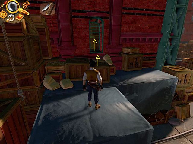 Z niej przejdź na jeszcze jedną i przez otwarte okienko przeniknij do wnętrza magazynu - Znajdź brakującą część amuletu | Hamburg, Niemcy | Jack Keane 2 The Fire Within - Jack Keane 2: The Fire Within - poradnik do gry