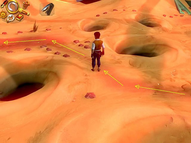 Teraz cofnij się kawałek, by objeść piaskowe wiry, i czerwoną drogą poniżej nich wędruj w lewo, aż dojdziesz do domu starego Jacka - Dowiedz się więcej o przyszłości Jacka i zdezorganizuj mu życie | Hamburg, Niemcy - Jack Keane 2: The Fire Within - poradnik do gry