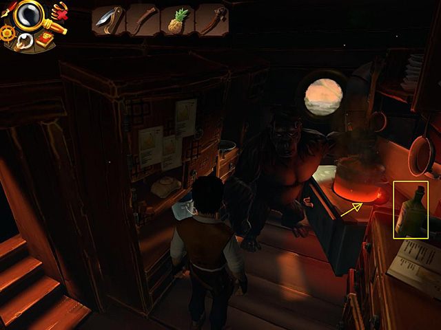 W kambuzie zapal ją od rozgrzanej płyty pieca - Dostań się do groty | Afryka, brzeg Nilu | Jack Keane 2 The Fire Within - Jack Keane 2: The Fire Within - poradnik do gry