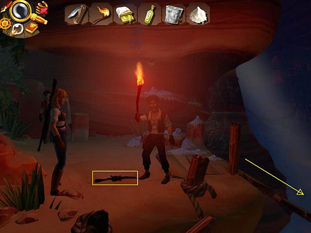 Jeśli zgodzisz się na propozycję Amandy, dziewczyna odgłosem wystrzału przepłoszy nietoperze i ustrzeli jednego z nich, który upadnie u stóp Jacka - Przeprowadź grupę przez grotę | Afryka, brzeg Nilu | Jack Keane 2 - Jack Keane 2: The Fire Within - poradnik do gry