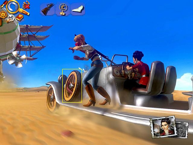 Przejdź na lewą stronę samochodu i skieruj się na jego przód - Przygotuj się do zmiany koła i uwolnij Jacka | Afryka, sawanna | Jack Keane 2 - Jack Keane 2: The Fire Within - poradnik do gry