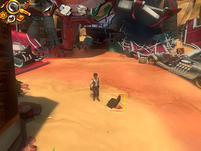 Maszeruj w to miejsce i na odciśniętym na piasku śladzie postaw otwartą walizkę - Znajdź sposób, by wspiąć się na Kilimandżaro | Afryka, Koa Manyattan - Jack Keane 2: The Fire Within - poradnik do gry