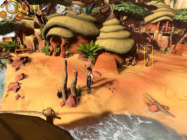 W tej sytuacji z areny maszeruj przed siebie (w dół ekranu), gdzie Jacka zaczepi zielarka Mala - Przechytrz Łamacza Czaszek | Afryka, Koa Manyattan | Jack Keane 2 - Jack Keane 2: The Fire Within - poradnik do gry