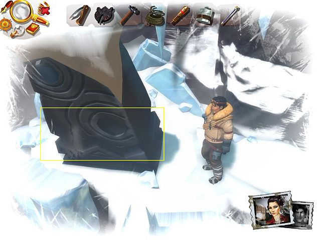 Przejdź w lewo, dotrzesz do kamienia runicznego, wokół którego zawiąż linę - Dotrzyj na szczyt góry | Afryka, Kilimandżaro | Jack Keane 2 The Fire Within - Jack Keane 2: The Fire Within - poradnik do gry