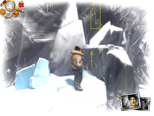 Wędruj nią od mostu w lewo, po czym wespnij się na dwa kolejne kamienne bloki, przejdź kawałek w prawo i wdrap się na trzeci taki sam blok (po prawej) - Dotrzyj na szczyt góry | Afryka, Kilimandżaro | Jack Keane 2 The Fire Within - Jack Keane 2: The Fire Within - poradnik do gry