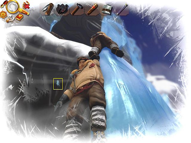 Zauważ, że w skale na lewo od Jacka widnieje otwór po haku - Dotrzyj na szczyt góry | Afryka, Kilimandżaro | Jack Keane 2 The Fire Within - Jack Keane 2: The Fire Within - poradnik do gry