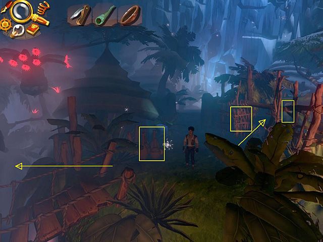 Otwórz furtkę w ogrodzeniu po prawej, wejdź do środka i nożem zetnij drugi duży kawałek rurkowej rośliny - Odzyskaj amulet | Afryka, Kilimandżaro | Jack Keane 2 The Fire Within - Jack Keane 2: The Fire Within - poradnik do gry