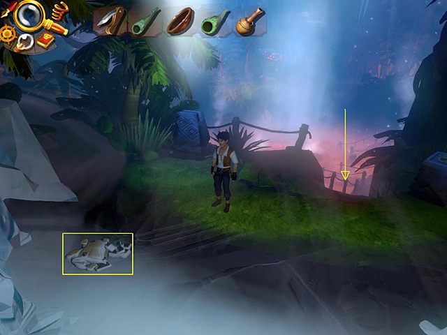 Zauważ, że strój wspinaczkowy (po lewej), który Jack zdjął zaraz po przejściu przez portal, zdążył zamarznąć - Odzyskaj amulet | Afryka, Kilimandżaro | Jack Keane 2 The Fire Within - Jack Keane 2: The Fire Within - poradnik do gry