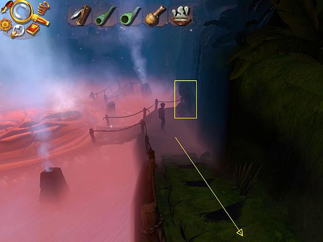 Następnie wejdź po schodkach po prawej, tu w rogu rośnie kolejna rurkowa roślina, zetnij więc nożem jej trzeci duży kawałek - Odzyskaj amulet | Afryka, Kilimandżaro | Jack Keane 2 The Fire Within - Jack Keane 2: The Fire Within - poradnik do gry