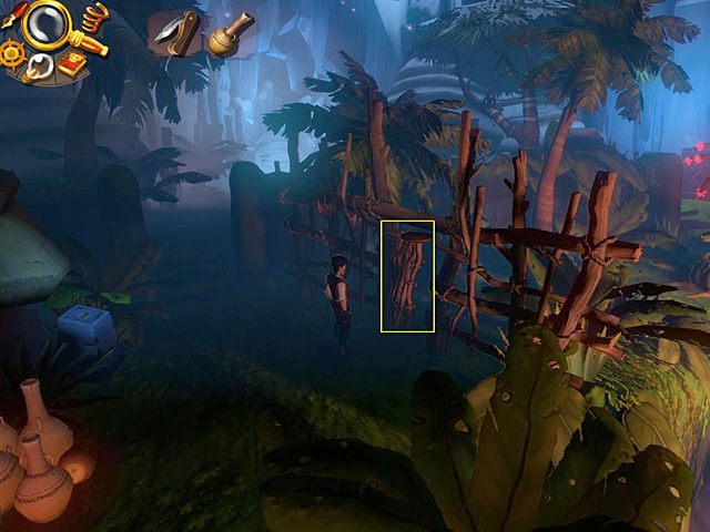 Przejdź przez most i na otwartej furtce postaw miskę z cuchnącą wodą - Odzyskaj amulet | Afryka, Kilimandżaro | Jack Keane 2 The Fire Within - Jack Keane 2: The Fire Within - poradnik do gry