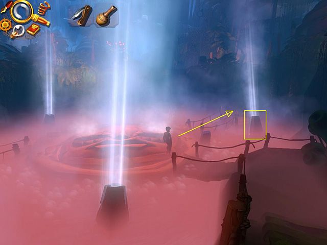 Zauważ, że wokół niej znajdują się trzy gorące gejzery, podejdź do tego po prawej (pomostem w głębi) i zatkaj jego wylot jedną z waz, w momencie kiedy akurat nie wyrzuca on strumienia pary (jeśli omyłkowo wetkniesz wazę nie w ten gejzer, możesz wykorzystać kolejną, o ile zabrałeś ich więcej, albo wz - Odzyskaj amulet | Afryka, Kilimandżaro | Jack Keane 2 The Fire Within - Jack Keane 2: The Fire Within - poradnik do gry