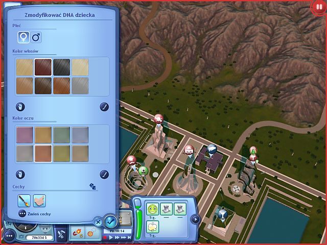 Ekran modyfikacji genetycznej dziecka - Oasis Landing - 3 wersje przyszłości | Miasto przyszłości - The Sims 3: Skok w Przyszłość - poradnik do gry