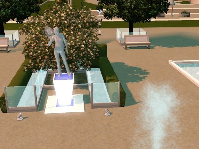 Posąg trendsettera w Parku Dziedzictwa - Oasis Landing - 3 wersje przyszłości | Miasto przyszłości - The Sims 3: Skok w Przyszłość - poradnik do gry