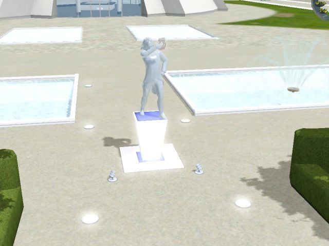 Posąg strażnika czasu, za jego uzyskanie zdobędziesz pilota zmiany czasu. - Oasis Landing - 3 wersje przyszłości | Miasto przyszłości - The Sims 3: Skok w Przyszłość - poradnik do gry