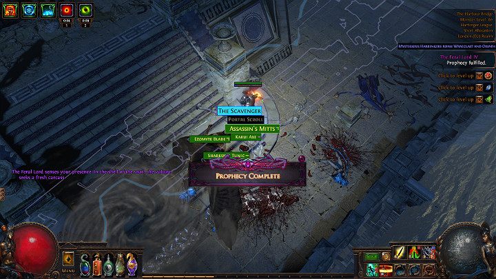 Po wypełnieniu proroctwa na środku ekranu wyświetli się stosowna informacja, a głos Navali dopowie resztę historii - Proroctwa i dzienne wyzwania Mistrzów | Path of Exile - Path of Exile - poradnik do gry