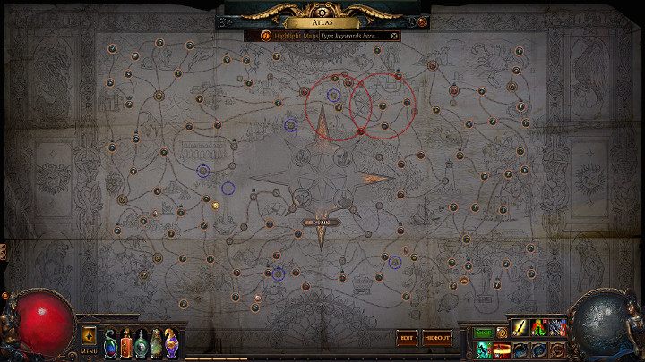 Na powyższym obrazku można zaobserwować okręgi w które wpisane zostały wyszczególnione Mapy - Czym jest Atlas? | Path of Exile - Path of Exile - poradnik do gry