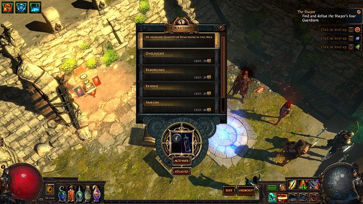 Pierwszym krokiem jest umieszczenie odpowiedniej Mapy i przedmiotu Divine Vessel w urządzeniu do otwierania Map i aktywowanie portali - The Pantheon - Boskie Moce | Path of Exile - Path of Exile - poradnik do gry