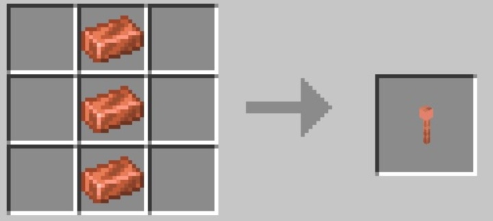 Z miedzi stworzycie piorunochron - wytwarzany z 3 sztabek miedzi, od góry do dołu (jak na screenie powyżej) - Minecraft Caves & Cliffs: Miedź - lokalizacja, zastosowanie - Minecraft - poradnik do gry