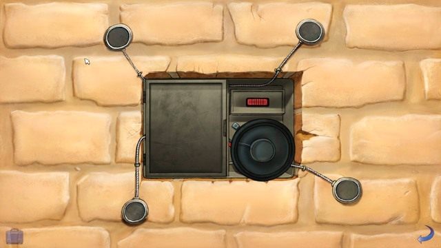 Niebieska strzałka w prawym dolnym rogu ekranu pozwala zrezygnować z powiększenia. - George - Gallery I | Paryż | Broken Sword The Serpents Curse - Broken Sword: The Serpents Curse - poradnik do gry