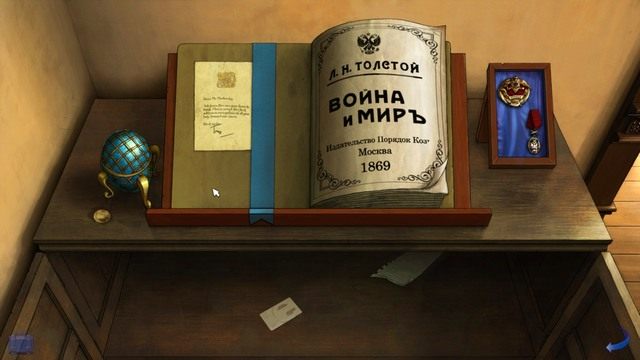 Zwróć uwagę na to, co znajduje się na blacie. - George - Medovskys Library, Medovskys Study | Londyn - Broken Sword: The Serpents Curse - poradnik do gry