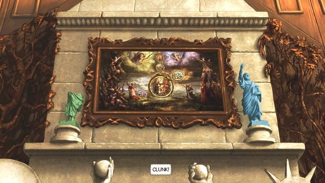 Jeśli prawidłowo ustawisz figurki, to otworzy się tajne przejście. - George - Great Hall; Castell Cortyard; Castell Cloisters | Castell dels Sants - Broken Sword: The Serpents Curse - poradnik do gry