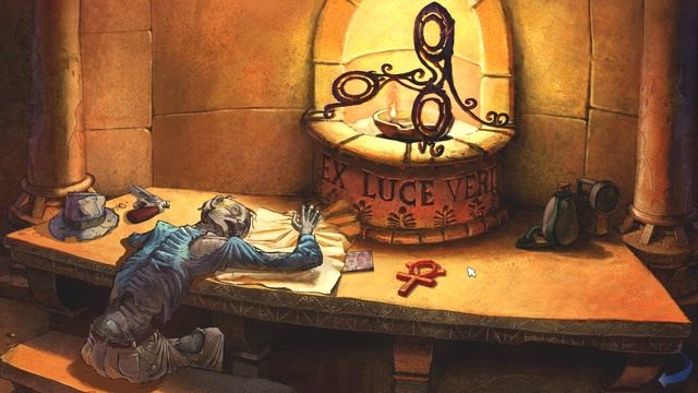 Na stole znajduje się wiele przydatnych przedmiotów. - George - Santa Cova Cave | Montserrat | Broken Sword The Serpents Curse - Broken Sword: The Serpents Curse - poradnik do gry