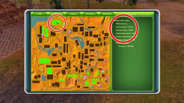 W tej zakładce możesz sprawdzić szczegółowe informacje o polu na które najedziesz kursorem. - GPS, menu podręczne i pory roku | Elementy gry Symulator Farmy 2014 - Symulator Farmy 2014 - poradnik do gry