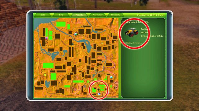 Dzięki tej zakładce możesz szybko przenosić się pomiędzy posiadanymi pojazdami. - GPS, menu podręczne i pory roku | Elementy gry Symulator Farmy 2014 - Symulator Farmy 2014 - poradnik do gry